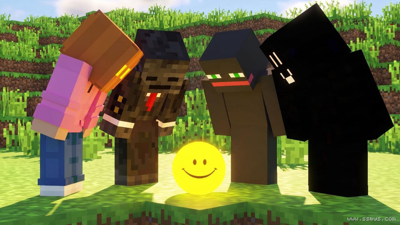 Verity演职人员试玩视频封面中的黄色笑脸球和Minecraft人物